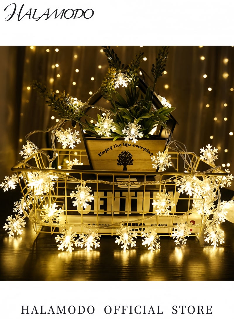 HALAMODO 20 LED Snowflake String Lights Battery Operated Warm White Fairy Lights for Party Bedroom Garden and Holiday Decor Indoor/Outdoor Waterproof Decorative Lighting - Image 3