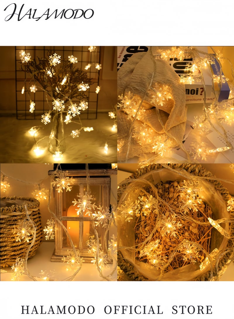 HALAMODO 20 LED Snowflake String Lights Battery Operated Warm White Fairy Lights for Party Bedroom Garden and Holiday Decor Indoor/Outdoor Waterproof Decorative Lighting - Image 4