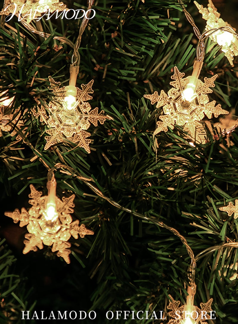 HALAMODO 20 LED Snowflake String Lights Battery Operated Warm White Fairy Lights for Party Bedroom Garden and Holiday Decor Indoor/Outdoor Waterproof Decorative Lighting - Image 2