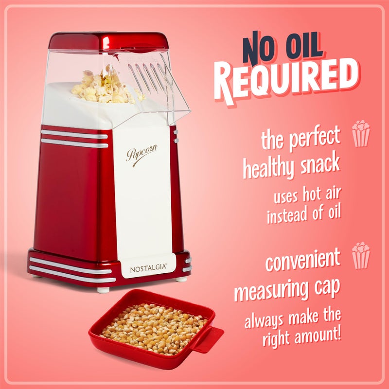 Nostalgia Hot-Air Electric Popcorn Maker, 8 Cups, Healthy Oil Free Popcorn with Measuring Scoop, Retro Red - Image 3