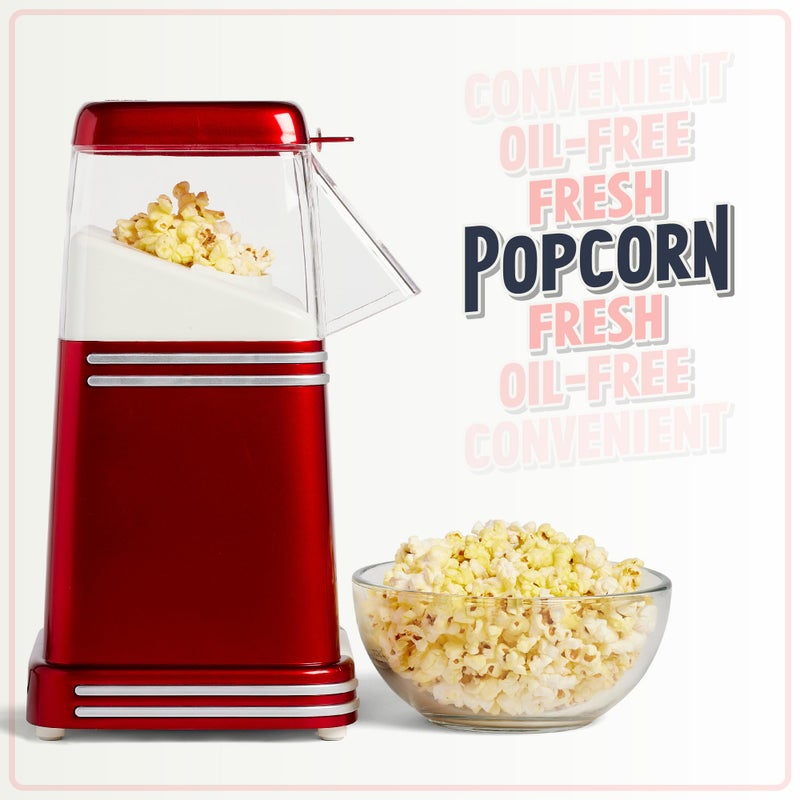 Nostalgia Hot-Air Electric Popcorn Maker, 8 Cups, Healthy Oil Free Popcorn with Measuring Scoop, Retro Red - Image 4