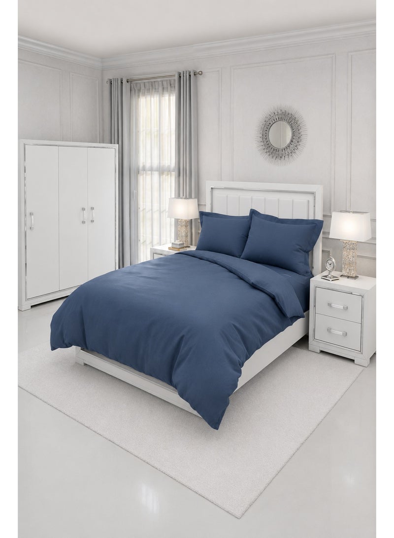 Premium Plain Denim Blue Comforter Bedding Set with Fitted Bedsheet & Pillow Covers, Soft Luxury Bed Set for Single, Full, Queen & King Size