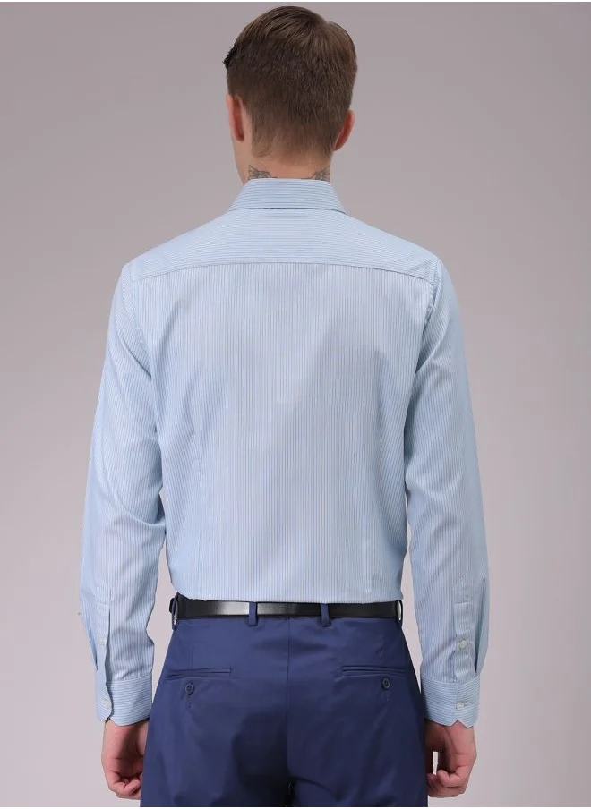 The Indian Garage Co Men Slim Fit Striped Full Sleeves Cutaway Collar Formal Shirt