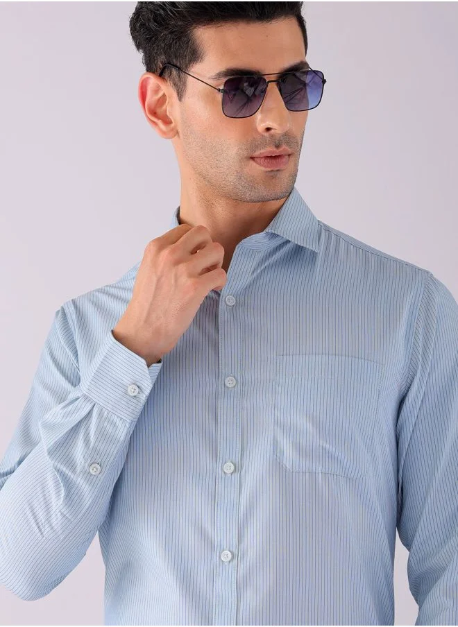 The Indian Garage Co Men Slim Fit Striped Full Sleeves Cutaway Collar Formal Shirt