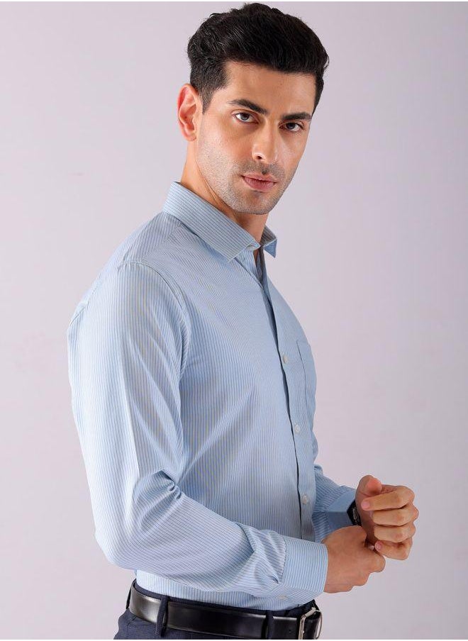 The Indian Garage Co Men Slim Fit Striped Full Sleeves Cutaway Collar Formal Shirt  - Image 5