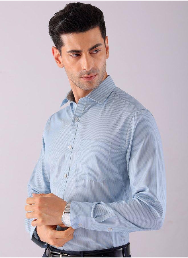 The Indian Garage Co Men Slim Fit Striped Full Sleeves Cutaway Collar Formal Shirt  - Image 4