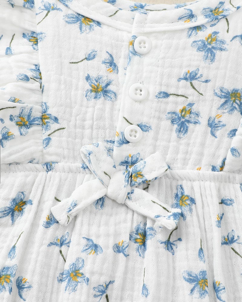 Renotemy Baby Girl Newborn Clothes Infant Summer Outfits Blue Floral Bubble Romper Ruffle Sleeveless Bodysuit Jumpsuit Baby Shower Gifts Coming Home Outfit for 0-3 Months Girls - Image 4