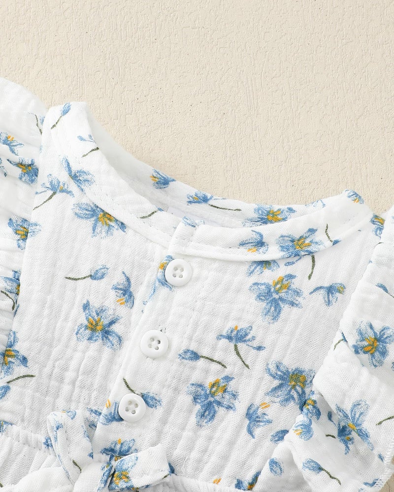 Renotemy Baby Girl Newborn Clothes Infant Summer Outfits Blue Floral Bubble Romper Ruffle Sleeveless Bodysuit Jumpsuit Baby Shower Gifts Coming Home Outfit for 0-3 Months Girls - Image 5