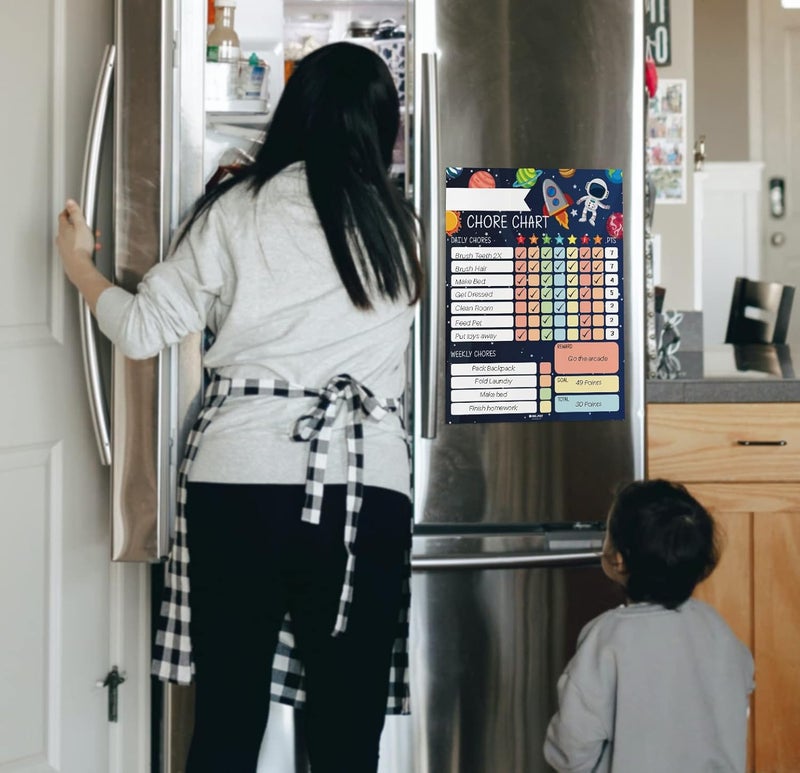 Inkdotpot Magnetic Dry Erase Weekly/Daily Chore Chart Schedule Board for Kids Chores Reward Chart,Good Behavior Chart Blank Magnetic List with 2 Dry Erase Markers (Space Theme) - Image 2