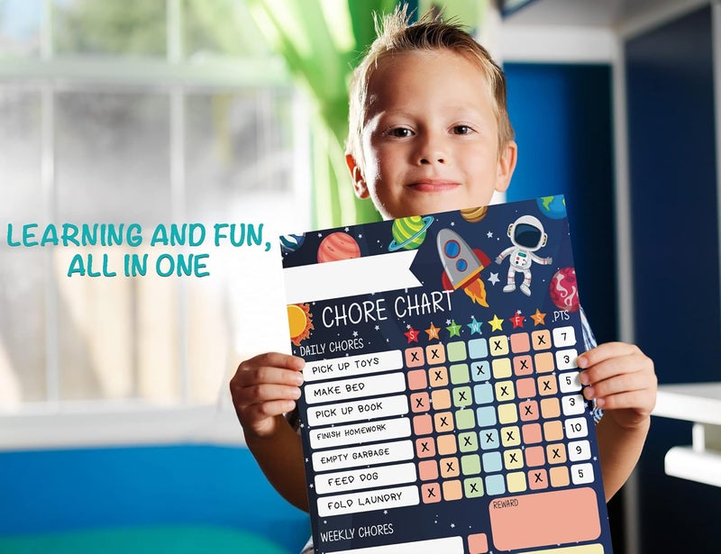Inkdotpot Magnetic Dry Erase Weekly/Daily Chore Chart Schedule Board for Kids Chores Reward Chart,Good Behavior Chart Blank Magnetic List with 2 Dry Erase Markers (Space Theme) - Image 5