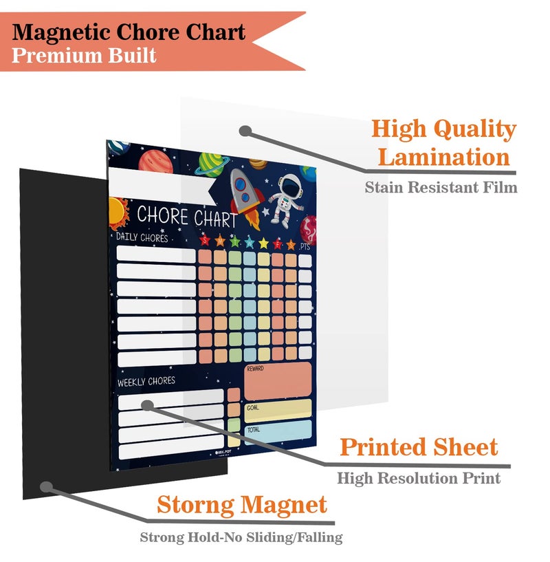 Inkdotpot Magnetic Dry Erase Weekly/Daily Chore Chart Schedule Board for Kids Chores Reward Chart,Good Behavior Chart Blank Magnetic List with 2 Dry Erase Markers (Space Theme) - Image 4