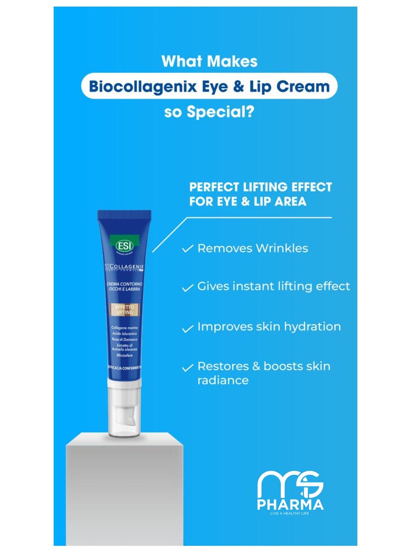 ESI Eyes & Lips Contour Cream, 15ml with Damascus Rose, Marine Collagen & Hyaluronic Acid - Reduces Wrinkles, Firms & Smooths Skin, Hydrates & Restores, Fragrance-Free, Quick Absorption, Filler Effect, Improves Skin Tone  - Image 3