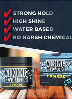 Viking Revolution Pomade for Men 4oz - Firm Strong Hold & High Shine for Classic Styling - Water Based & Easy to Wash Out (Firm, 1 Pack)  - Image 2