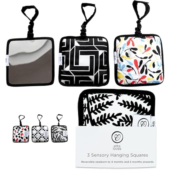 HANGING SENSORY SQUARES - HIGH-CONTRAST BABY SENSORY TOY FOR VISUAL & COGNITIVE DEVELOPMENT - SOFT ORGANIC COTTON - Image 2