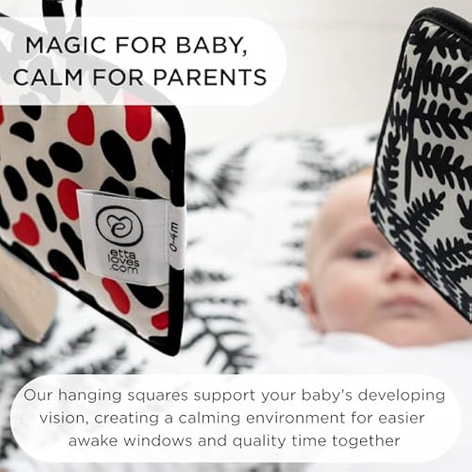 HANGING SENSORY SQUARES - HIGH-CONTRAST BABY SENSORY TOY FOR VISUAL & COGNITIVE DEVELOPMENT - SOFT ORGANIC COTTON - Image 5