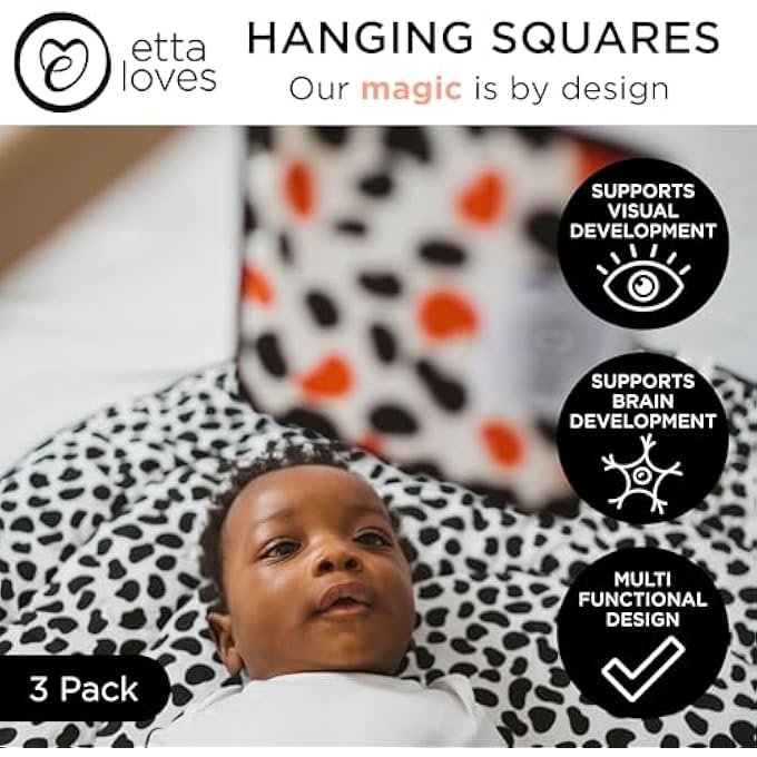 HANGING SENSORY SQUARES - HIGH-CONTRAST BABY SENSORY TOY FOR VISUAL & COGNITIVE DEVELOPMENT - SOFT ORGANIC COTTON - Image 3