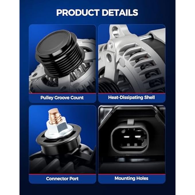 KAX Alternator 150AMP 12V CW 6-Groove Pulley Fit for Chevy Silverado 1500/2500/3500 HD 2014-2019, Fit for GMC Sierra 1500/2500/3500 HD 2014-2022, Fit for Cadillac Escalade 2018-2020 Replace 14007N - Image 5