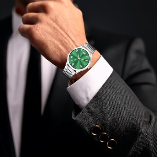 Acnos Fashion Analog Watch Black Blue Green Dial Case Men's Watch Stainless Steel Silver Color Band Quartz Movement Scratch-Resistant - Image 5