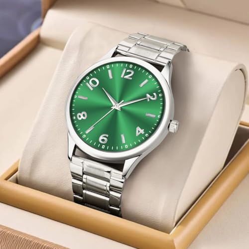 Acnos Fashion Analog Watch Black Blue Green Dial Case Men's Watch Stainless Steel Silver Color Band Quartz Movement Scratch-Resistant - Image 2