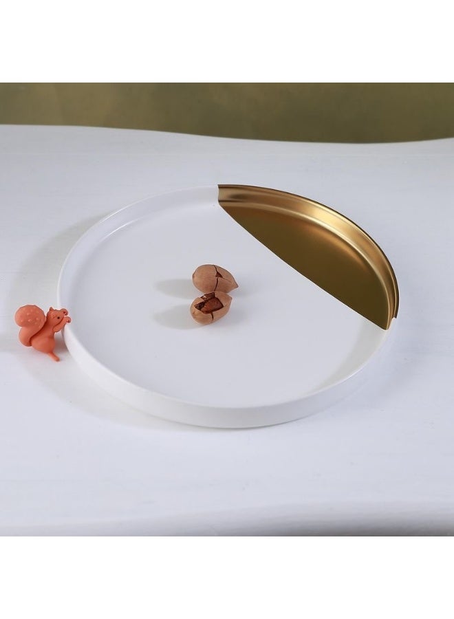 Sunspire Stylish two-tone ceramic decorative tray; round, two-tone white and gold decorative vanity tray; small storage tray; ideal for rings, earrings, necklaces, watches, and cosmetics; a perfect decorative gift for women’s and girls’ bedrooms, bathrooms, and vanities - Image 1