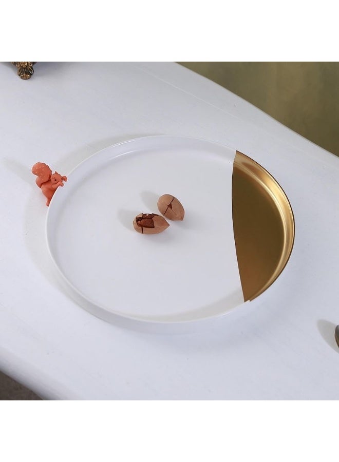 Sunspire Stylish two-tone ceramic decorative tray; round, two-tone white and gold decorative vanity tray; small storage tray; ideal for rings, earrings, necklaces, watches, and cosmetics; a perfect decorative gift for women’s and girls’ bedrooms, bathrooms, and vanities - Image 2