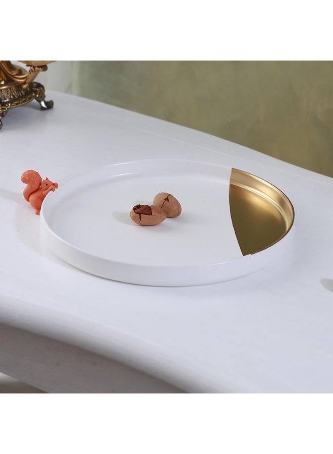 Sunspire Stylish two-tone ceramic decorative tray; round, two-tone white and gold decorative vanity tray; small storage tray; ideal for rings, earrings, necklaces, watches, and cosmetics; a perfect decorative gift for women’s and girls’ bedrooms, bathrooms, and vanities - Image 3