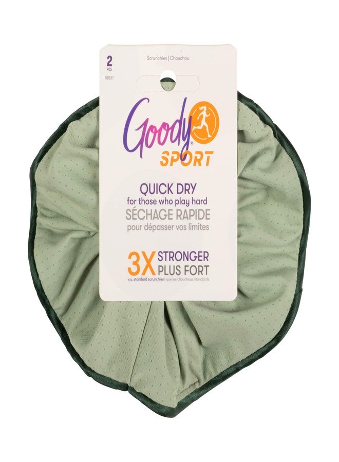 Goody Sport Forever Scrunchies, 2 Ct, Blue & Green, 3X Stronger Hair Scrunchies, Damage-Free Sport-Level Grip for Active Lifestyles, Quick-Dry Styling Accessories for Women & Men, All Hair Types - Image 1