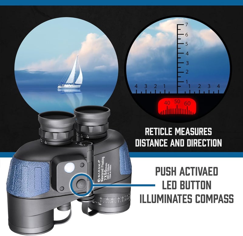 BARSKA Deep Sea Waterproof Floating Binocular w Internal Rangefinder Compass Blue 7x50mm AB10798 - Image 4