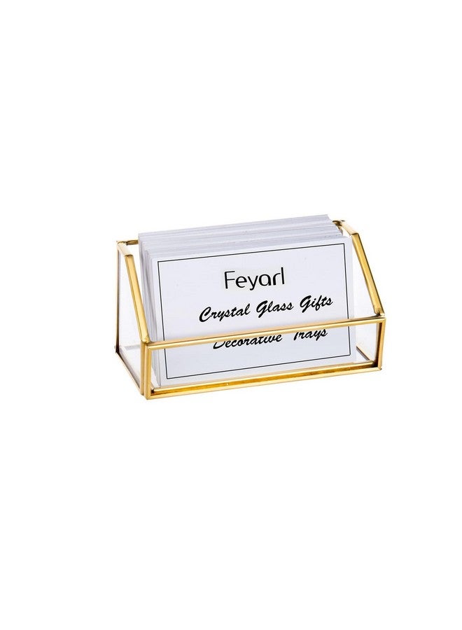 فيارل حامل بطاقات العمل الزجاجي الذهبي لعرض بطاقات العمل وحامل بطاقات العمل ومنظم التخزين لسطح المكتب (ذهبي) - Image 1