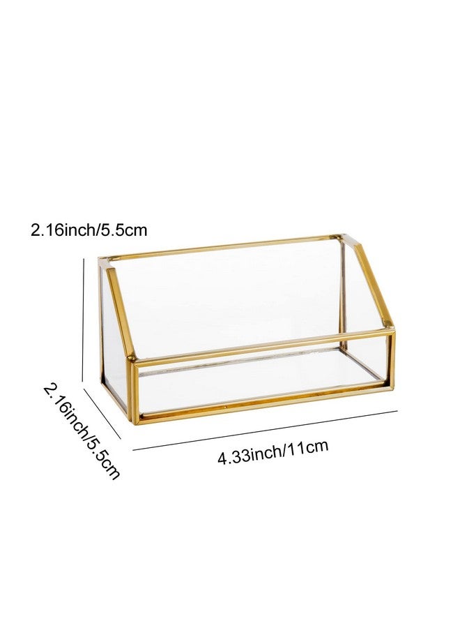 فيارل حامل بطاقات العمل الزجاجي الذهبي لعرض بطاقات العمل وحامل بطاقات العمل ومنظم التخزين لسطح المكتب (ذهبي) - Image 2