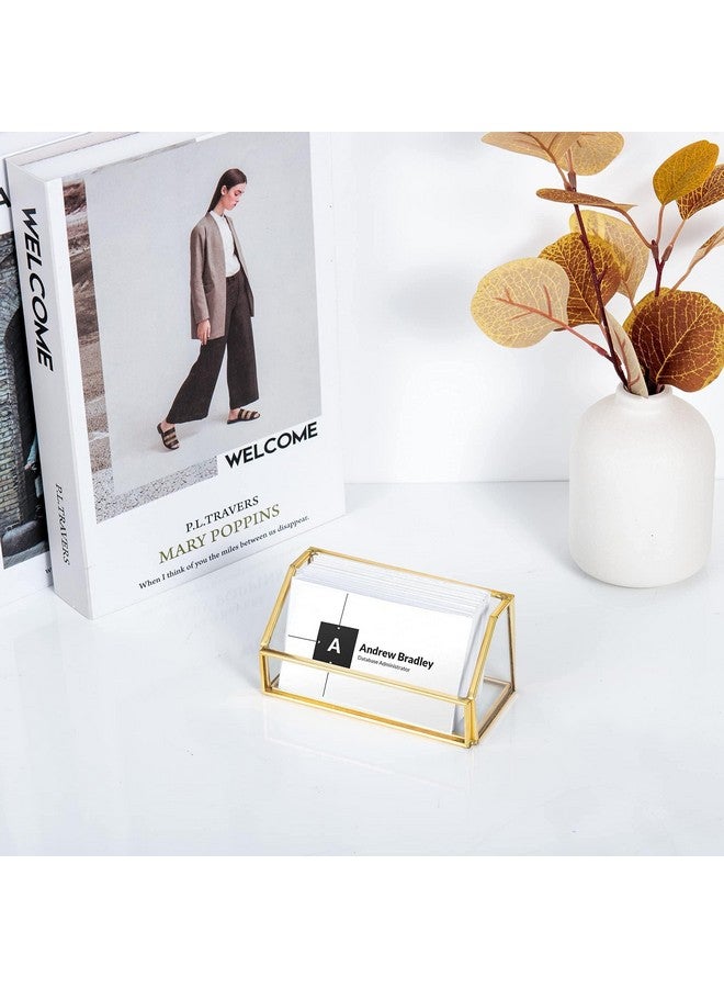 فيارل حامل بطاقات العمل الزجاجي الذهبي لعرض بطاقات العمل وحامل بطاقات العمل ومنظم التخزين لسطح المكتب (ذهبي) - Image 5