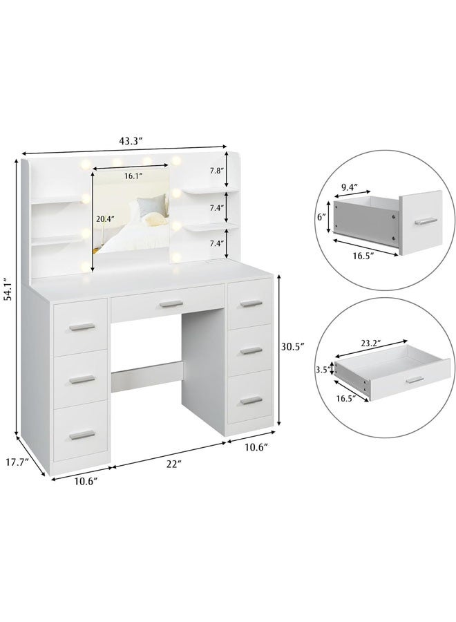 L&E Vanity Desk with Mirror, LED Lights and Power Outlet Makeup Vanity Table with 7 Drawers and 6 Storage Shelves Dressing Table for Bedroom Dressing Room - Image 2