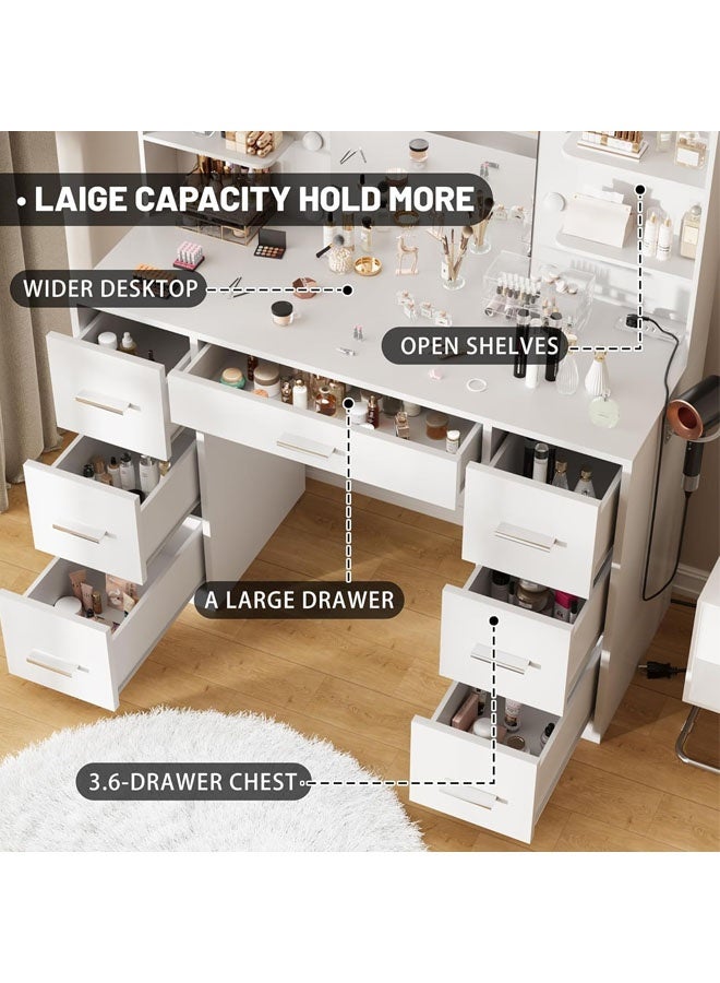 L&E Vanity Desk with Mirror, LED Lights and Power Outlet Makeup Vanity Table with 7 Drawers and 6 Storage Shelves Dressing Table for Bedroom Dressing Room - Image 4