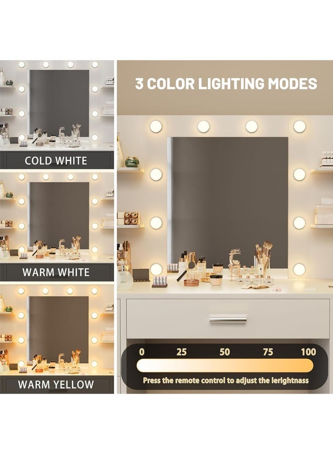 L&E Vanity Desk with Mirror, LED Lights and Power Outlet Makeup Vanity Table with 7 Drawers and 6 Storage Shelves Dressing Table for Bedroom Dressing Room - Image 5