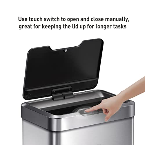 EKO Mirage-T 50 Liter / 13.2 Gallon Touchless Rectangular Motion Sensor Trash Can, Brushed Stainless Steel Finish - Image 2