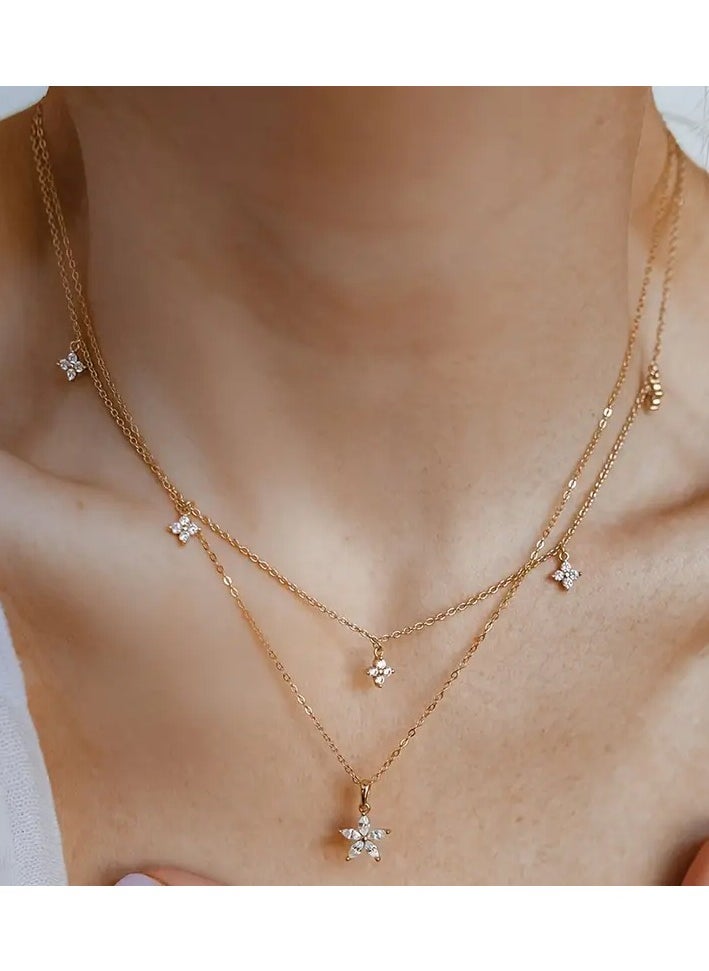 Home Clearance Sale - Vintage Boho Style Double Layer Y-Necklace with Flower Rhinestone Pendants, Zinc Alloy, No Plating, for Daily and Gift Occasions - Women's Fashion Jewelry - Image 1