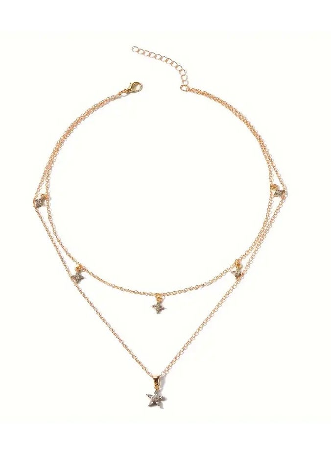 Home Clearance Sale - Vintage Boho Style Double Layer Y-Necklace with Flower Rhinestone Pendants, Zinc Alloy, No Plating, for Daily and Gift Occasions - Women's Fashion Jewelry - Image 1