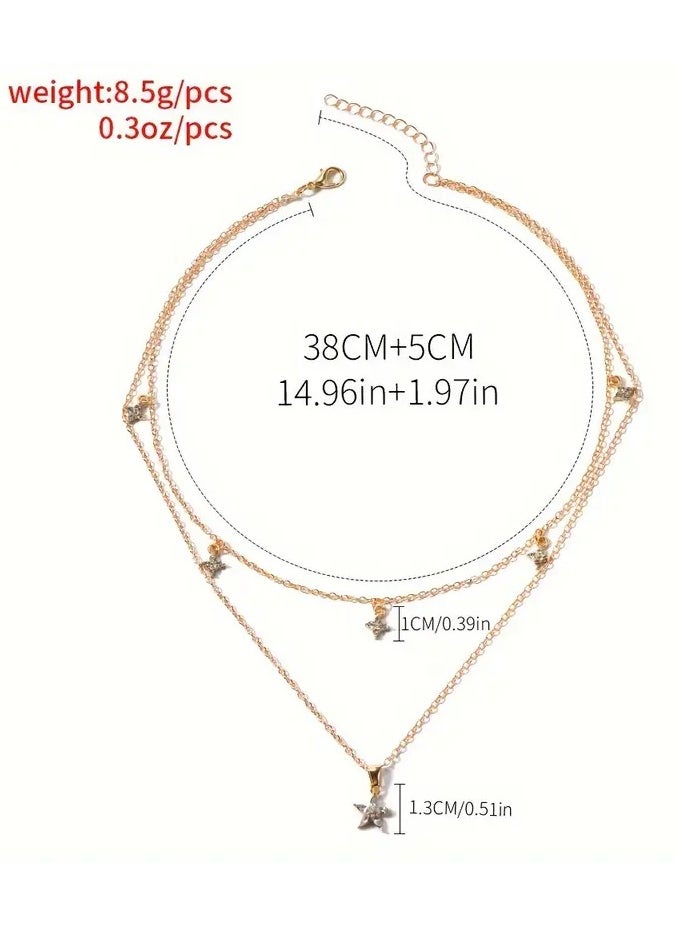 Home Clearance Sale - Vintage Boho Style Double Layer Y-Necklace with Flower Rhinestone Pendants, Zinc Alloy, No Plating, for Daily and Gift Occasions - Women's Fashion Jewelry - Image 1