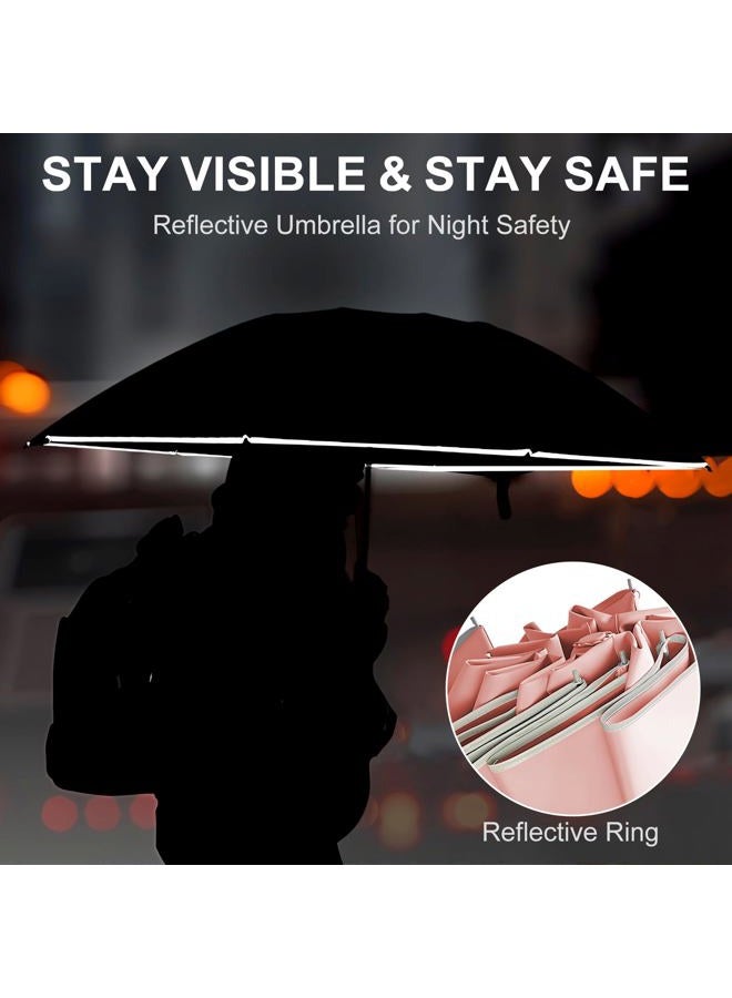 zeproage Inverted Umbrella, Reverse Folding Umbrella, Auto Open & Close, UV Protection, Windproof, Reflective Strip, 10 Rib Aluminum Frame, for Car & Outdoor Use Pink - Image 2