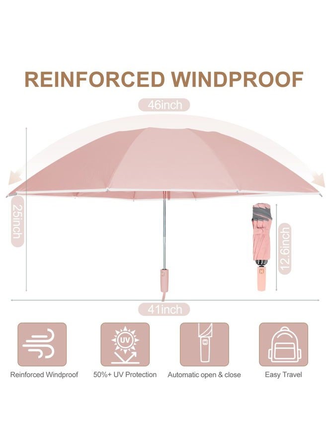 zeproage Inverted Umbrella, Reverse Folding Umbrella, Auto Open & Close, UV Protection, Windproof, Reflective Strip, 10 Rib Aluminum Frame, for Car & Outdoor Use Pink - Image 5