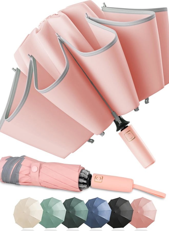 zeproage Inverted Umbrella, Reverse Folding Umbrella, Auto Open & Close, UV Protection, Windproof, Reflective Strip, 10 Rib Aluminum Frame, for Car & Outdoor Use Pink - Image 1