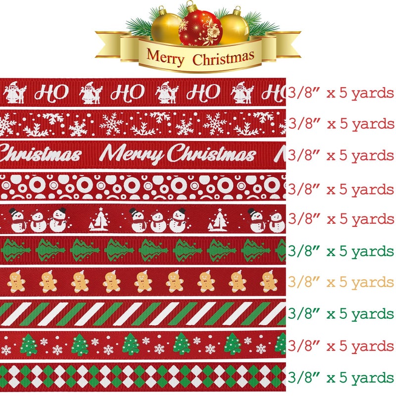 MEEDEE 3/8 inch 100 Yards Assorted Christmas Ribbon - Pack of 20 in Red, Green & White - Mix Grosgrain & Double Face Satin Ribbon for Holiday DÃ©cor, Gift Wrapping, Xmas Wreath Bow or Crafting Project - Image 3