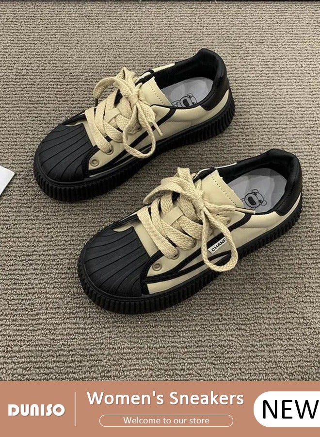 DUNISO Women's Platform Sneakers Low Top Walking Shoes for Lady Comfortable Lace Up Fashion Round Toe Casual Shoes for Indoor Outdoor Travel Work - Image 1