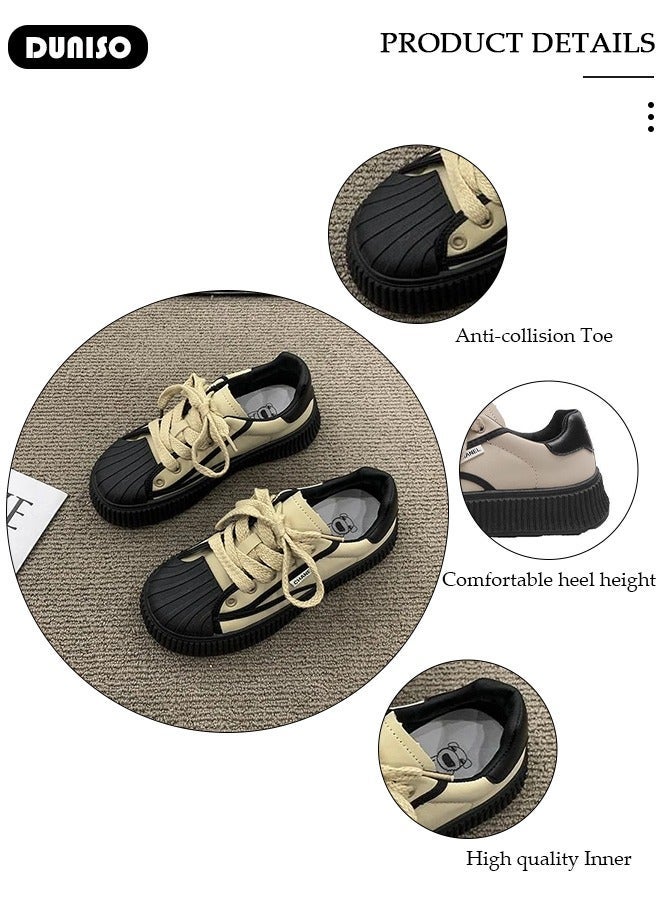 DUNISO Women's Platform Sneakers Low Top Walking Shoes for Lady Comfortable Lace Up Fashion Round Toe Casual Shoes for Indoor Outdoor Travel Work - Image 2