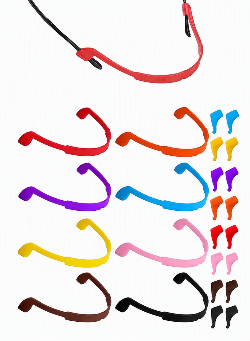 8pcs Glasses Straps, Silicone Glasses for Kids with Colorful Sunglass Straps and 16 pcs Non-slip Ear Hooks, Sports Glasses with Soft Elastic Glasses Holder, Suitable for Adults and Kids - Image 1