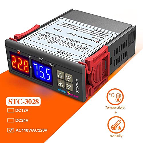 amiciSmart STC-3028 Digital Thermostat Temperature & Humidity Regulating Device with NTC Sensor, Dual Output & 10A Relay | Ideal for Incubators, Poultry, & DIY Environmental Control (AC 220V) - Image 5