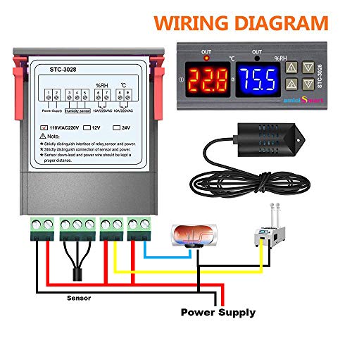 amiciSmart STC-3028 Digital Thermostat Temperature & Humidity Regulating Device with NTC Sensor, Dual Output & 10A Relay | Ideal for Incubators, Poultry, & DIY Environmental Control (AC 220V) - Image 3
