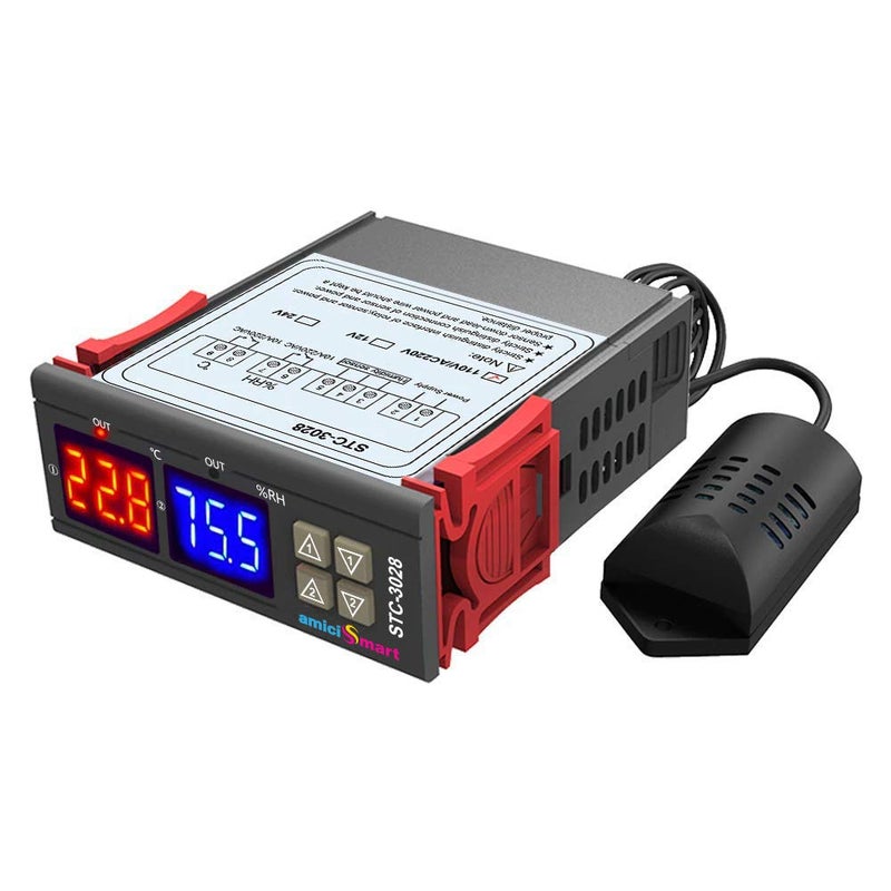 amiciSmart STC-3028 Digital Thermostat Temperature & Humidity Regulating Device with NTC Sensor, Dual Output & 10A Relay | Ideal for Incubators, Poultry, & DIY Environmental Control (AC 220V) - Image 4