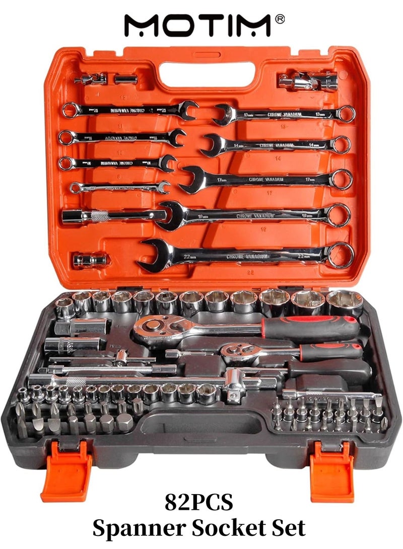 Motim 82PCS Spanner Socket Set Mechanics tool Set Ratchet Handle Small Wrench Socket Set Auto Repair tool Set - Image 1