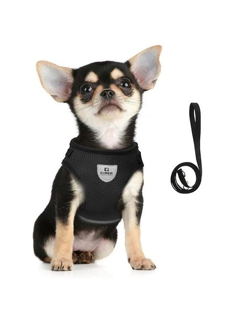 Dog Harness With Adjustable Leash | Breathable Polyester Mesh | Large Size | Hat-818 | Comfortable No-Pull Grip | Quick Release Buckles | Black Pet Walking Set